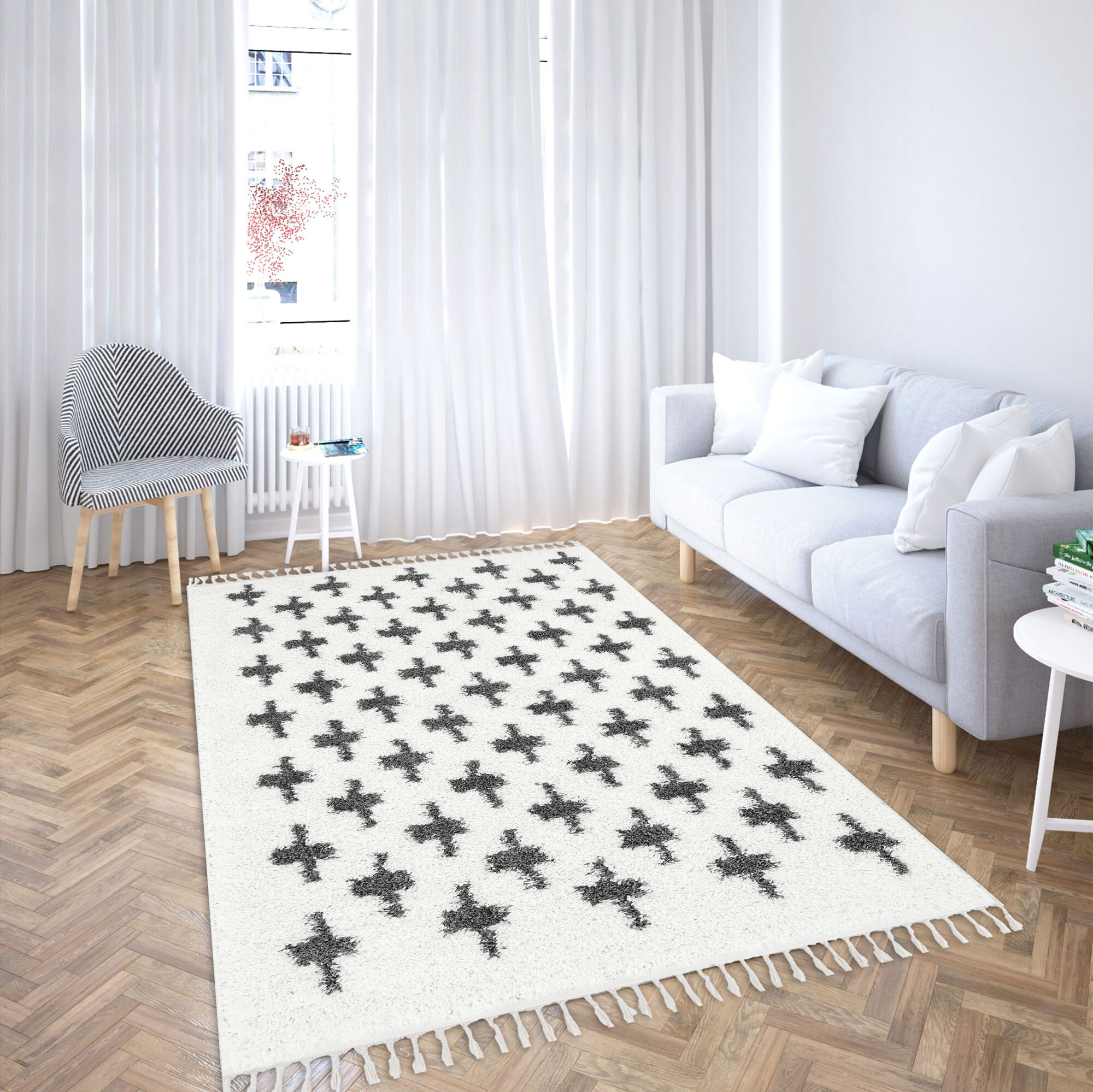 Large View Larry Beige Moroccan Shaggy Rug