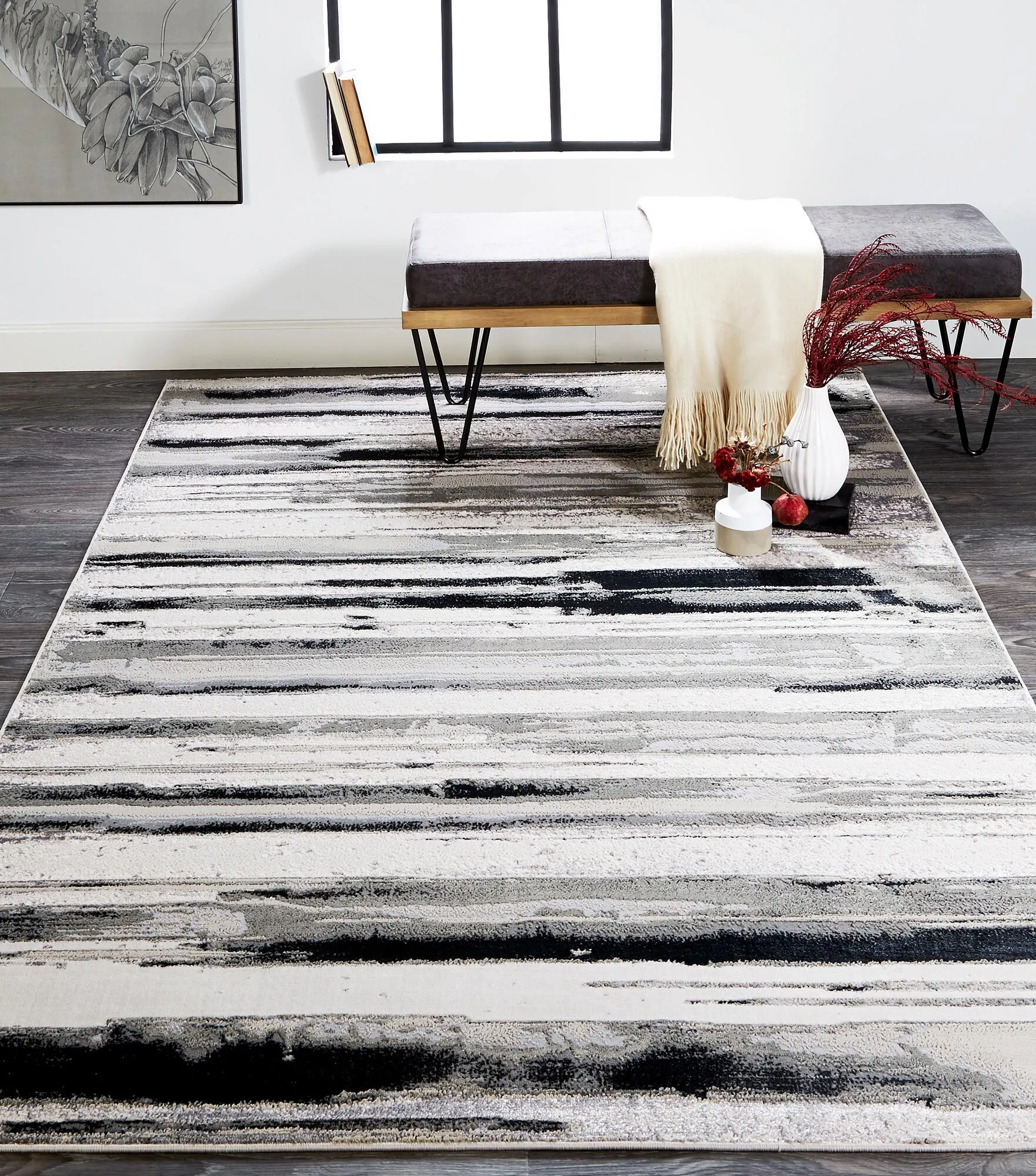 Mosaic Monotone Striped Rug