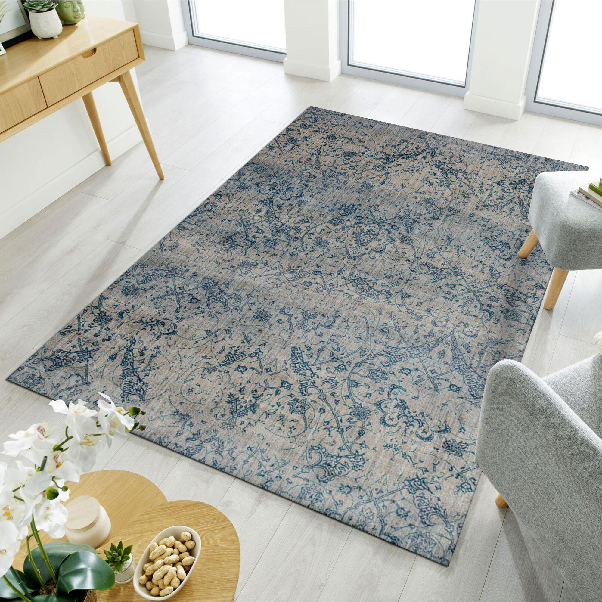 Large View Melanie Blue Overdyed Floral Rug