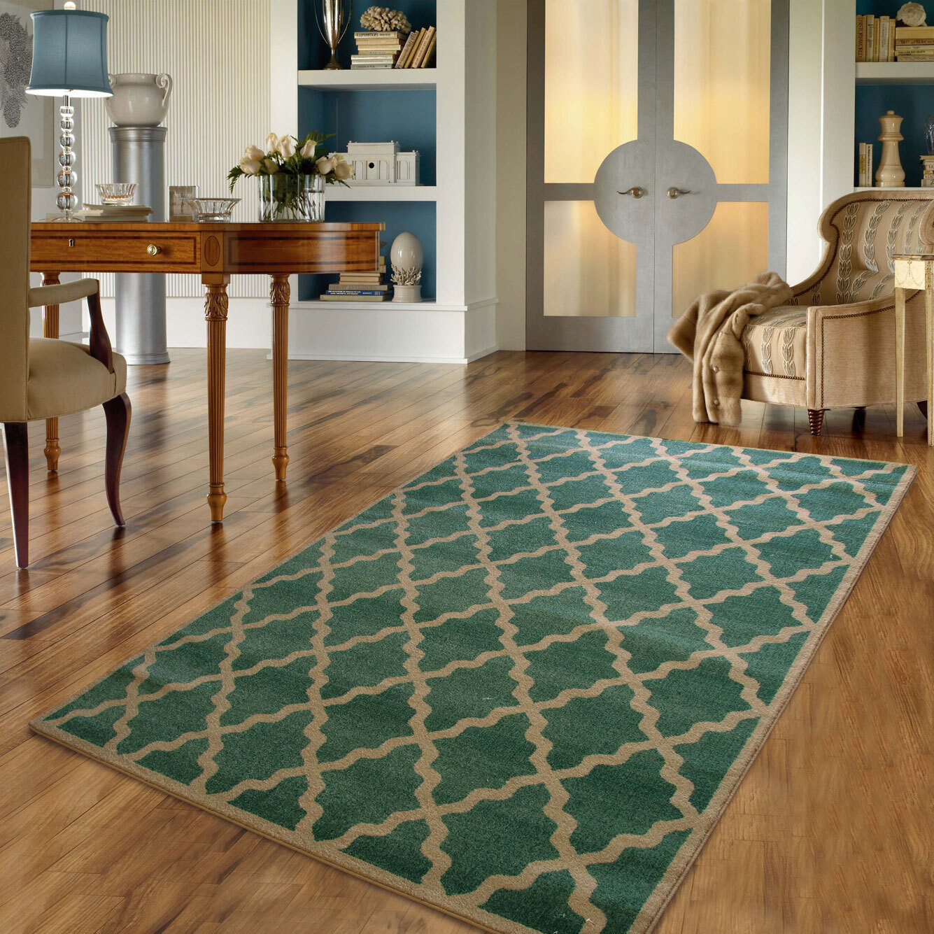 Messi Aqua Moroccan Trellis  Rug