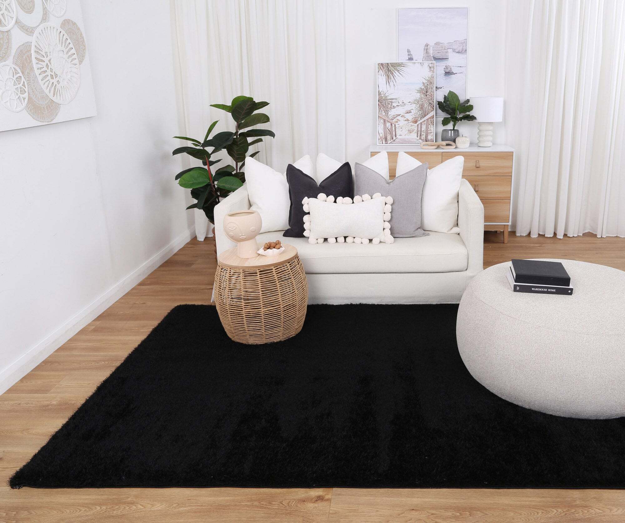 Large View Palace Plain Black Shaggy Rug