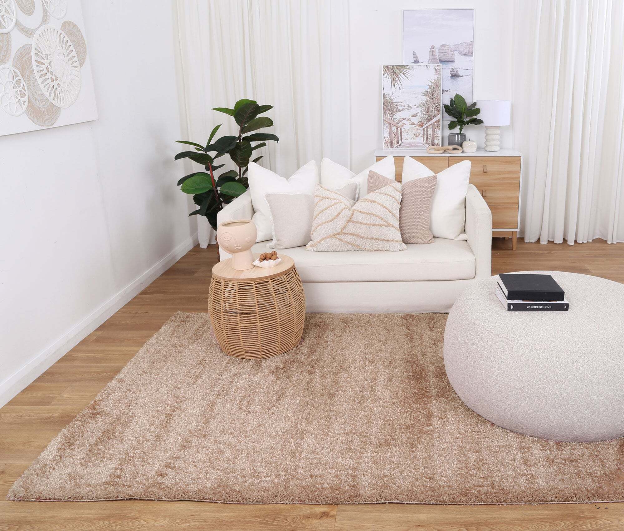 Large View Palace Plain Beige Shaggy Rug