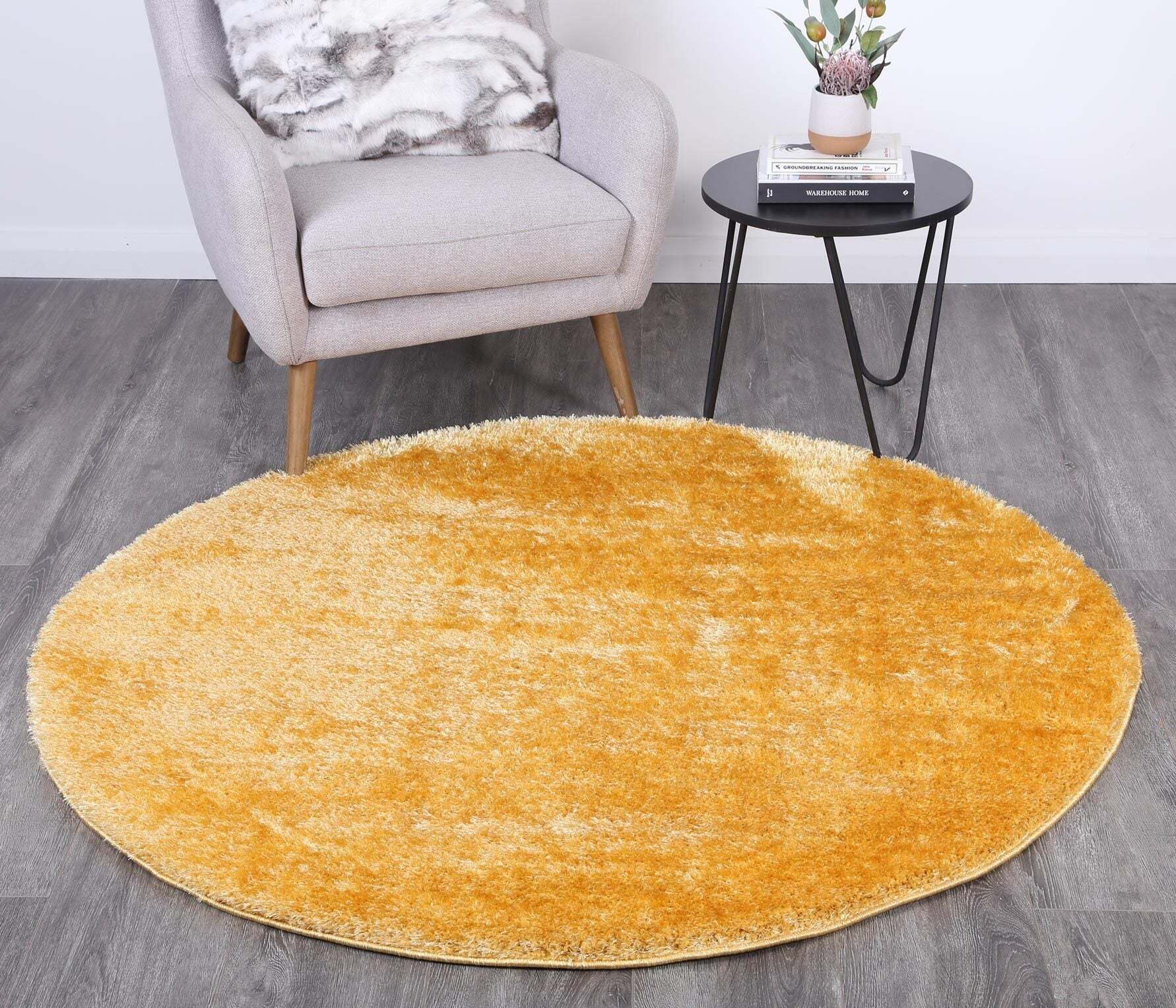 Large View Palace Plain Yellow Shaggy Rug