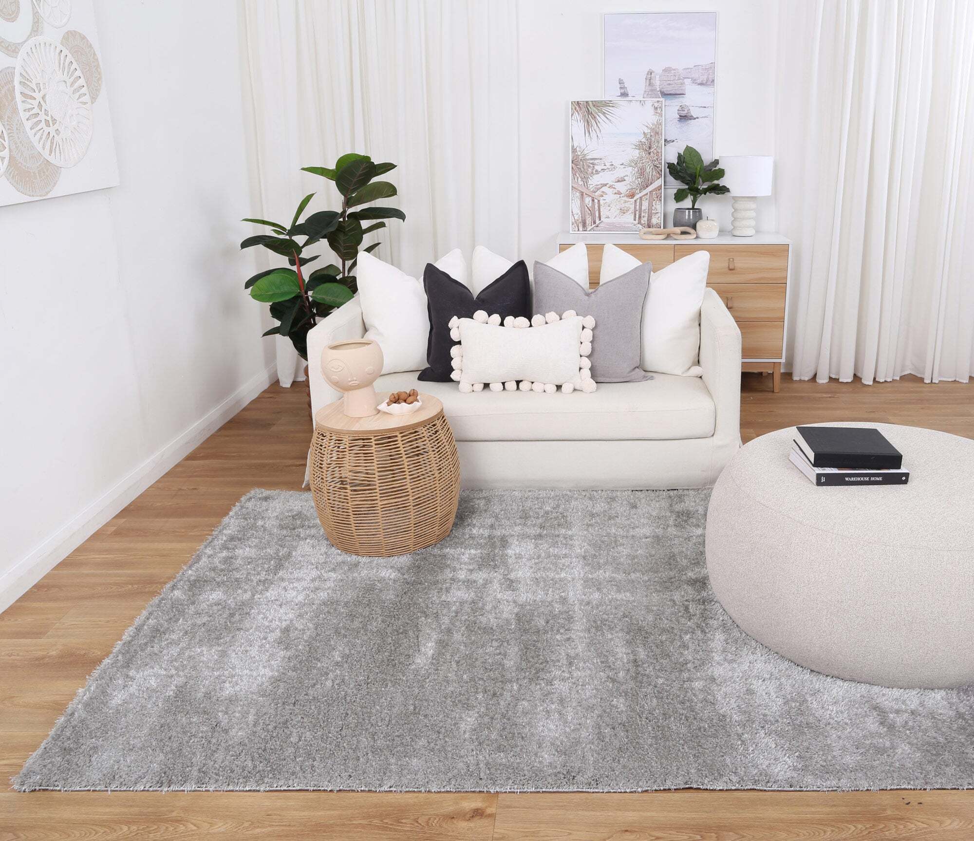 Large View Palace Plain Light Grey Shaggy Rug
