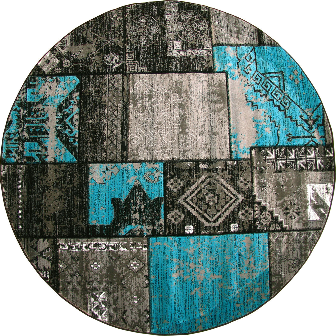 Large View Paris Turquoise Patchwork Rug