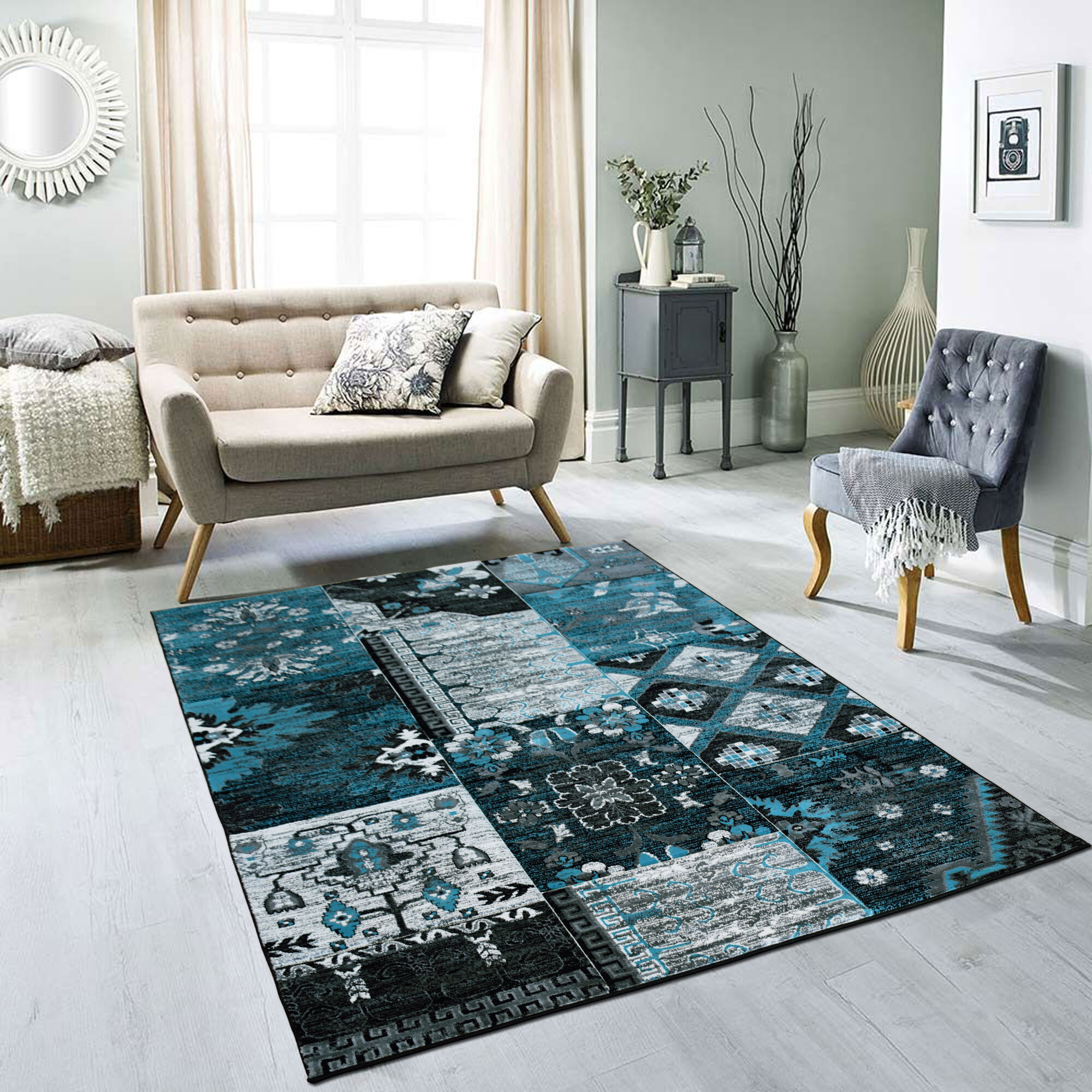 Paris Carved Blue Patchwork Rug