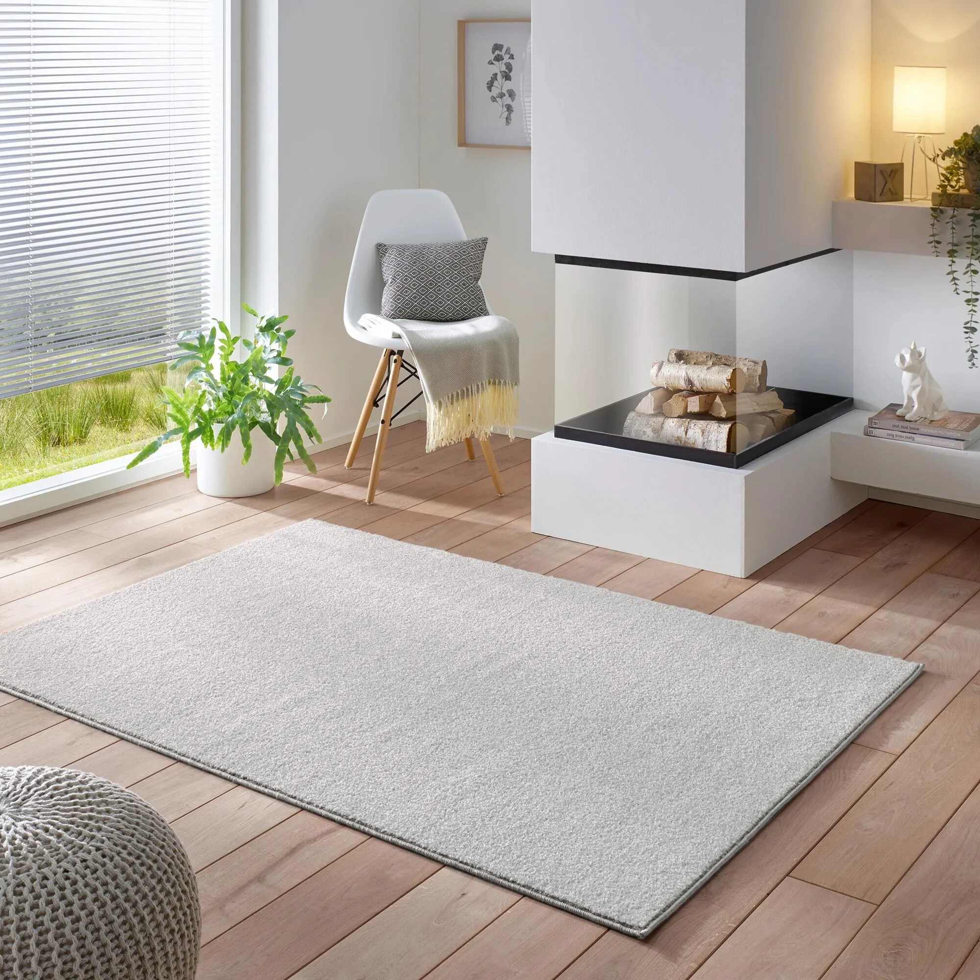 Large View Plush Plain Grey Rug