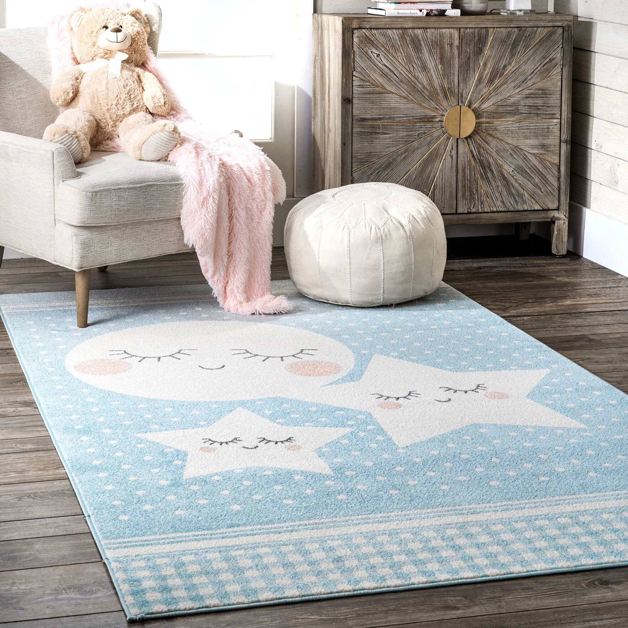 Poppy Moon & Stars Blue Kids Rug