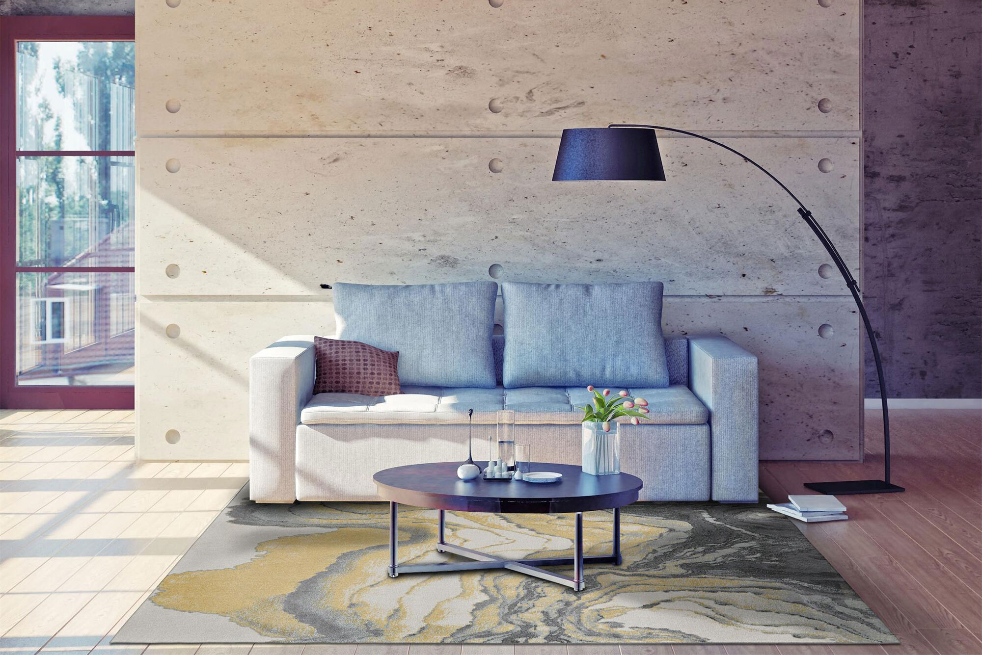 Large View Roma Yellow Modern Abstract Rug