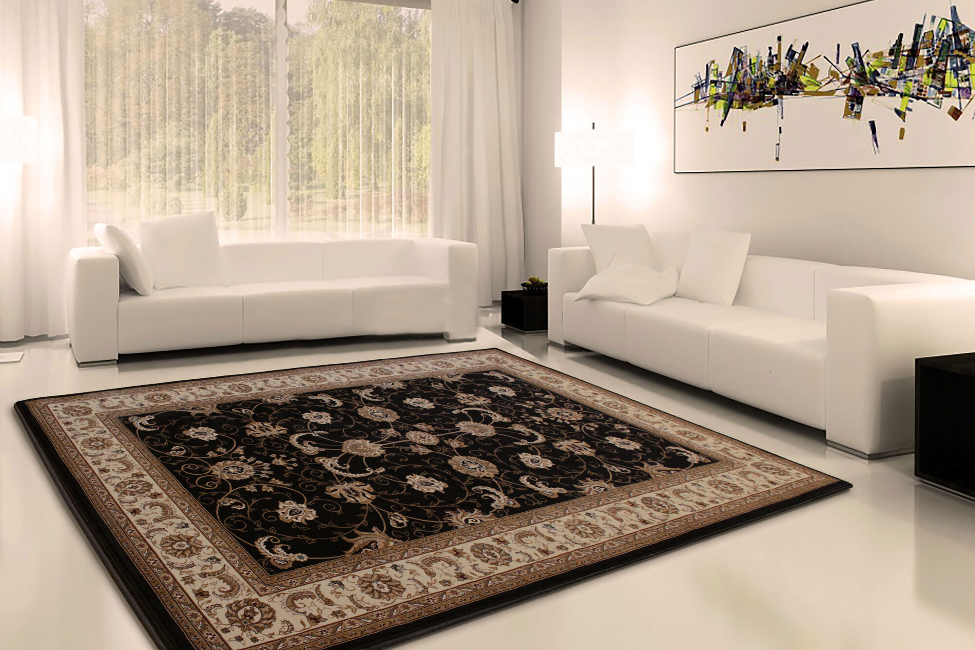 Star Black Traditional Oriental Rug