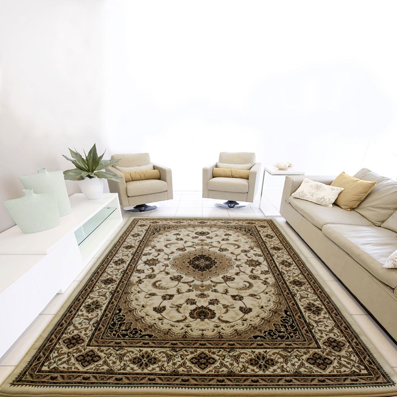Large View Star Beige Classic Medallion Rug