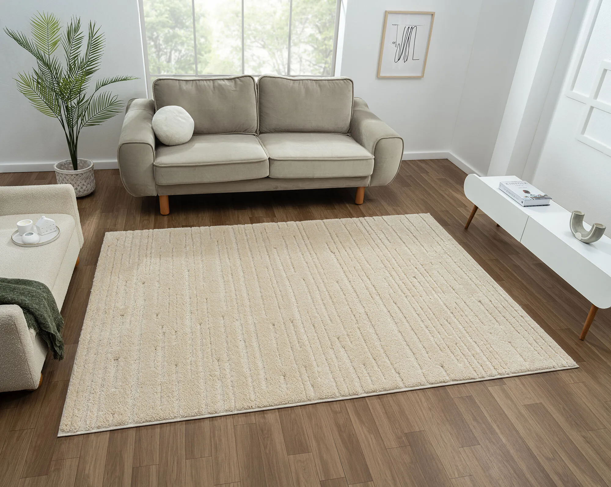 Large View Serenade Beige Striped Rug