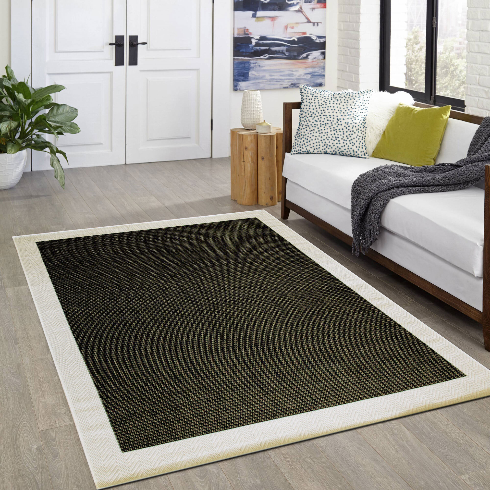 Storm Plain Border Flatweave Rug