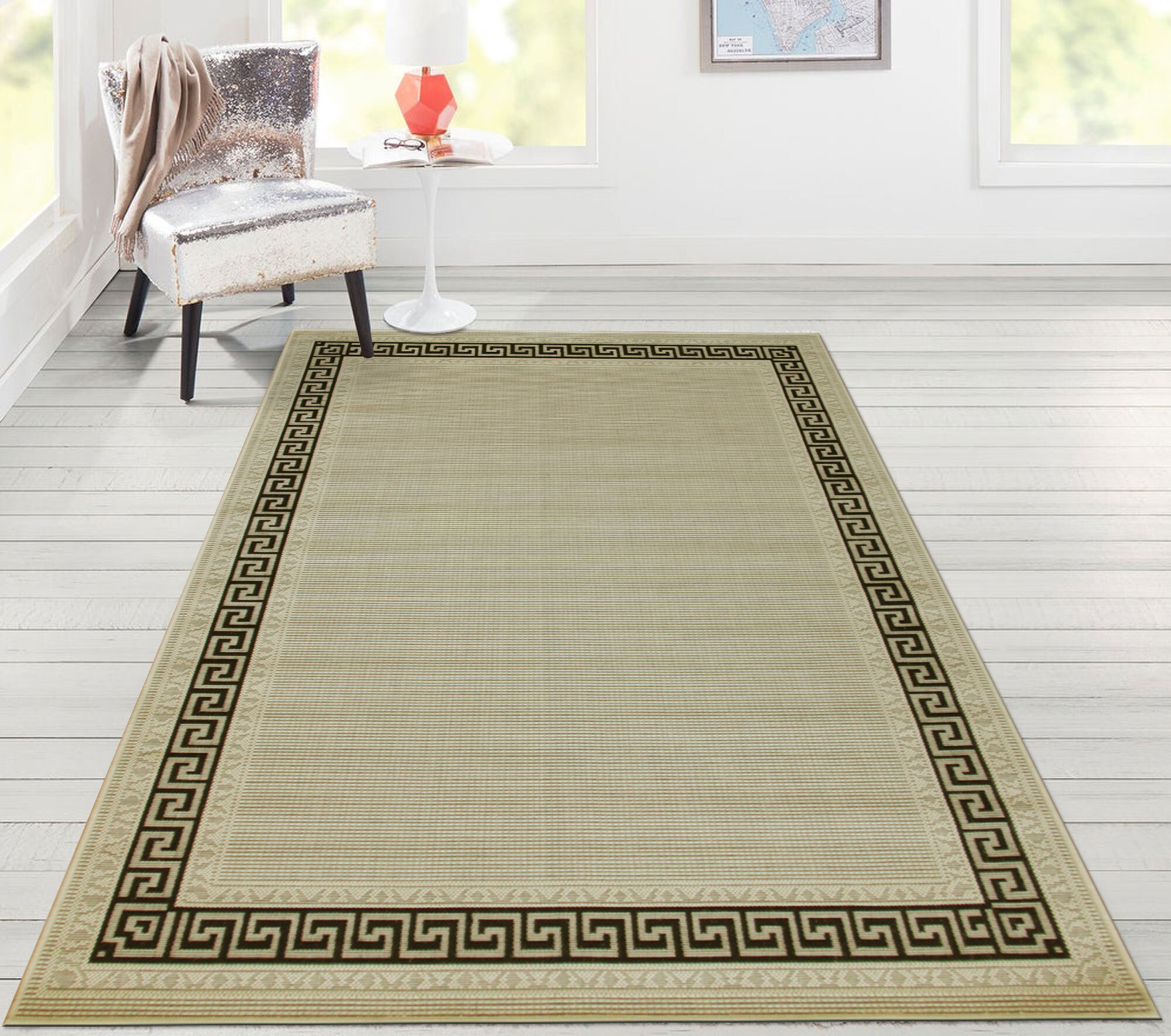 Large View Storm Flatweave Greek Key Rug