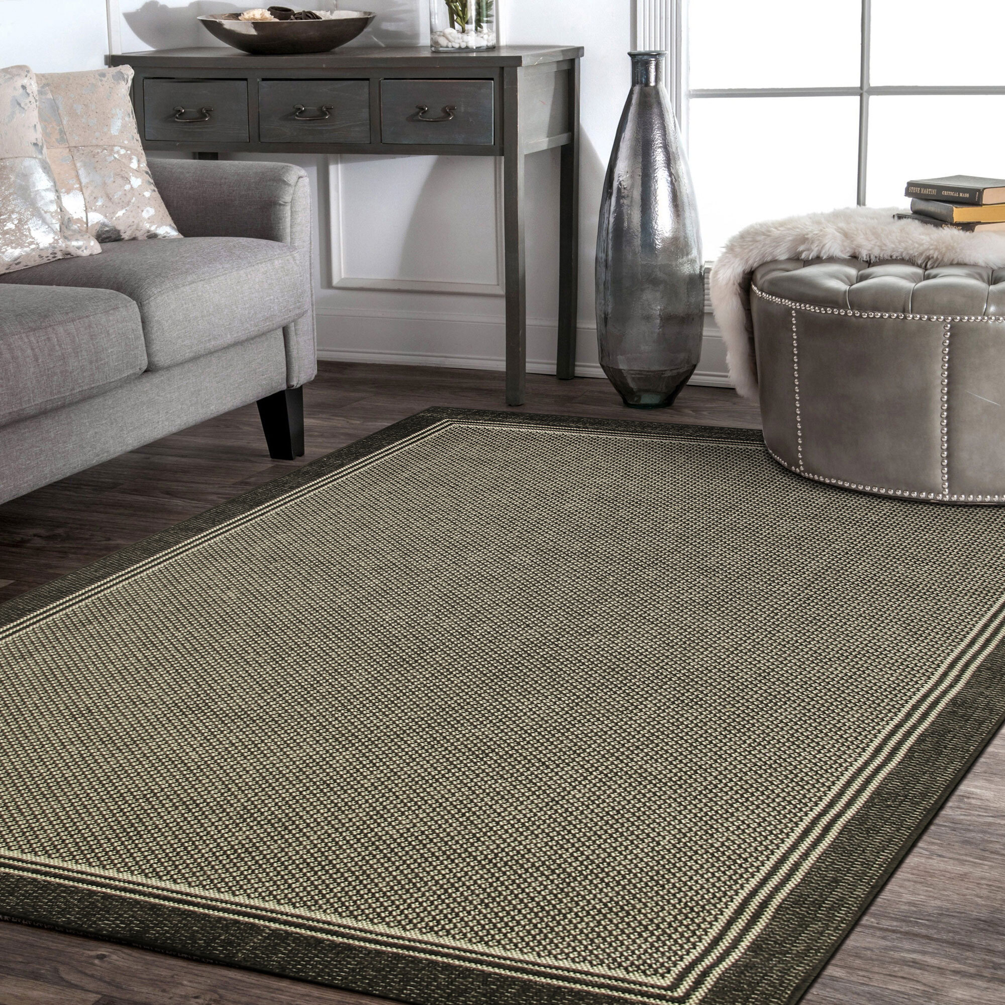 Large View Storm Plain Border Flatweave Rug