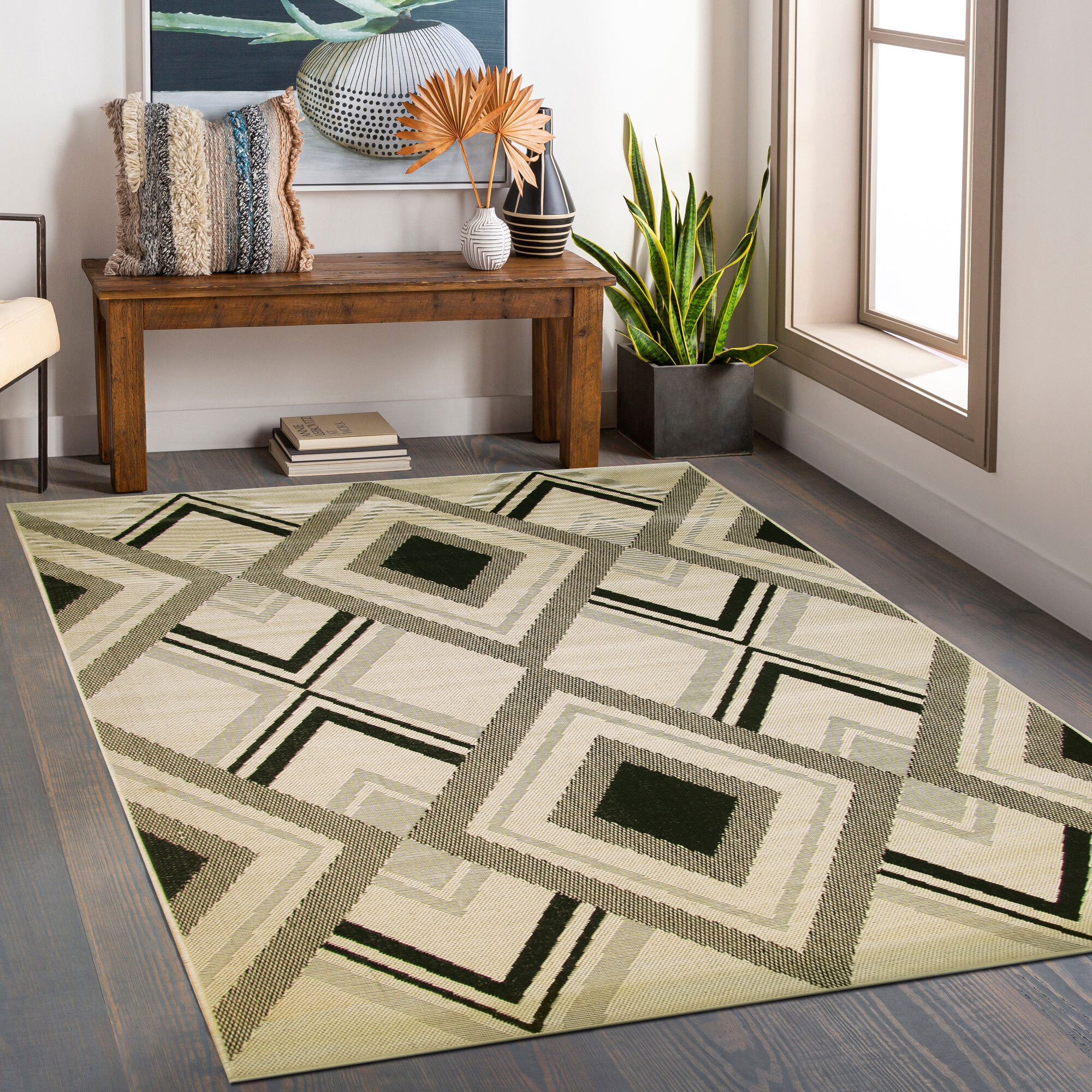 Large View Storm Ivory Diamond Pattern Rug