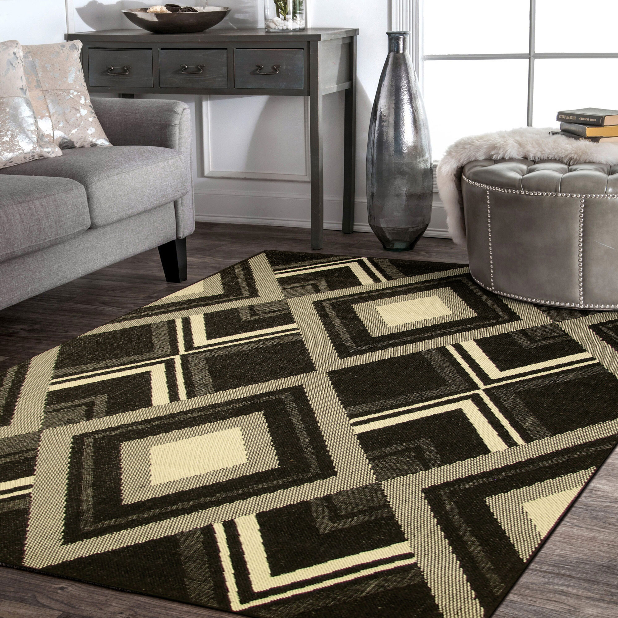 Storm Black Diamond Pattern Rug