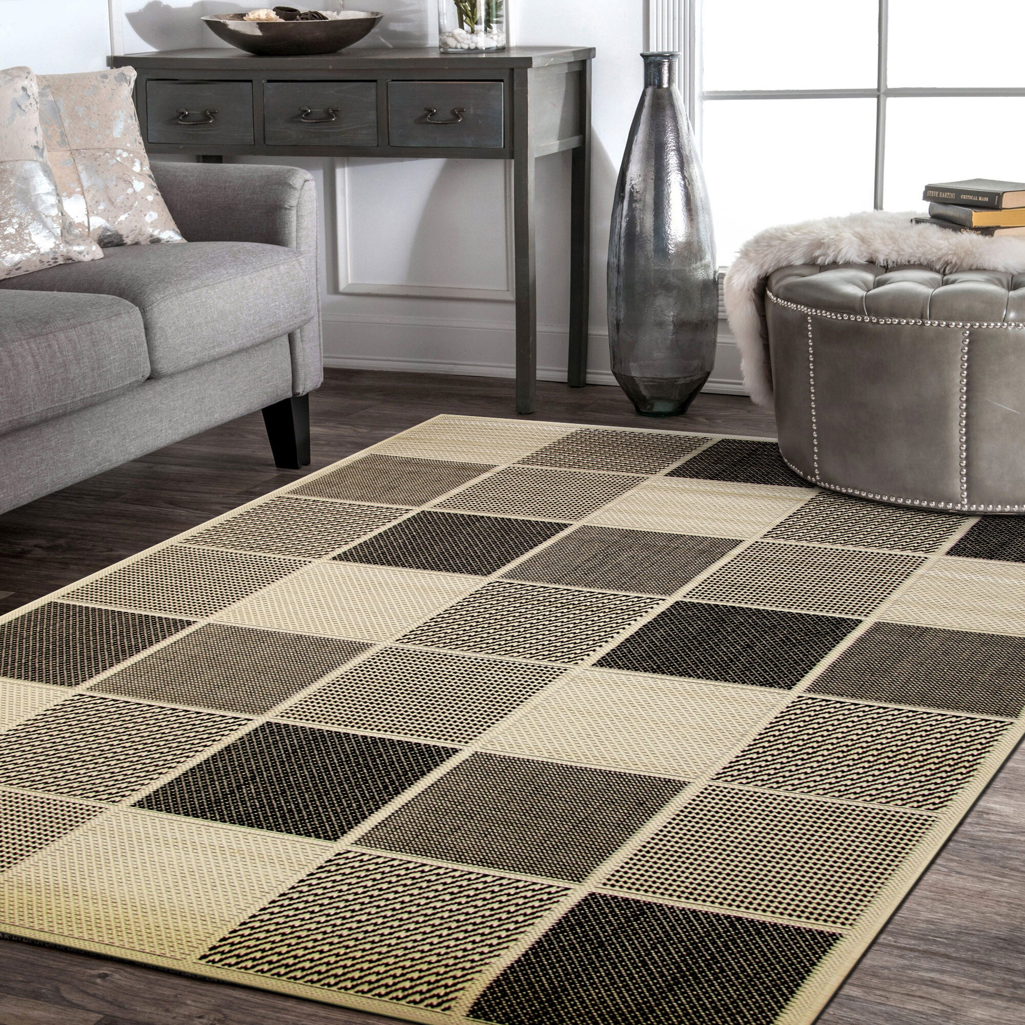 Storm Ivory Square Pattern Rug