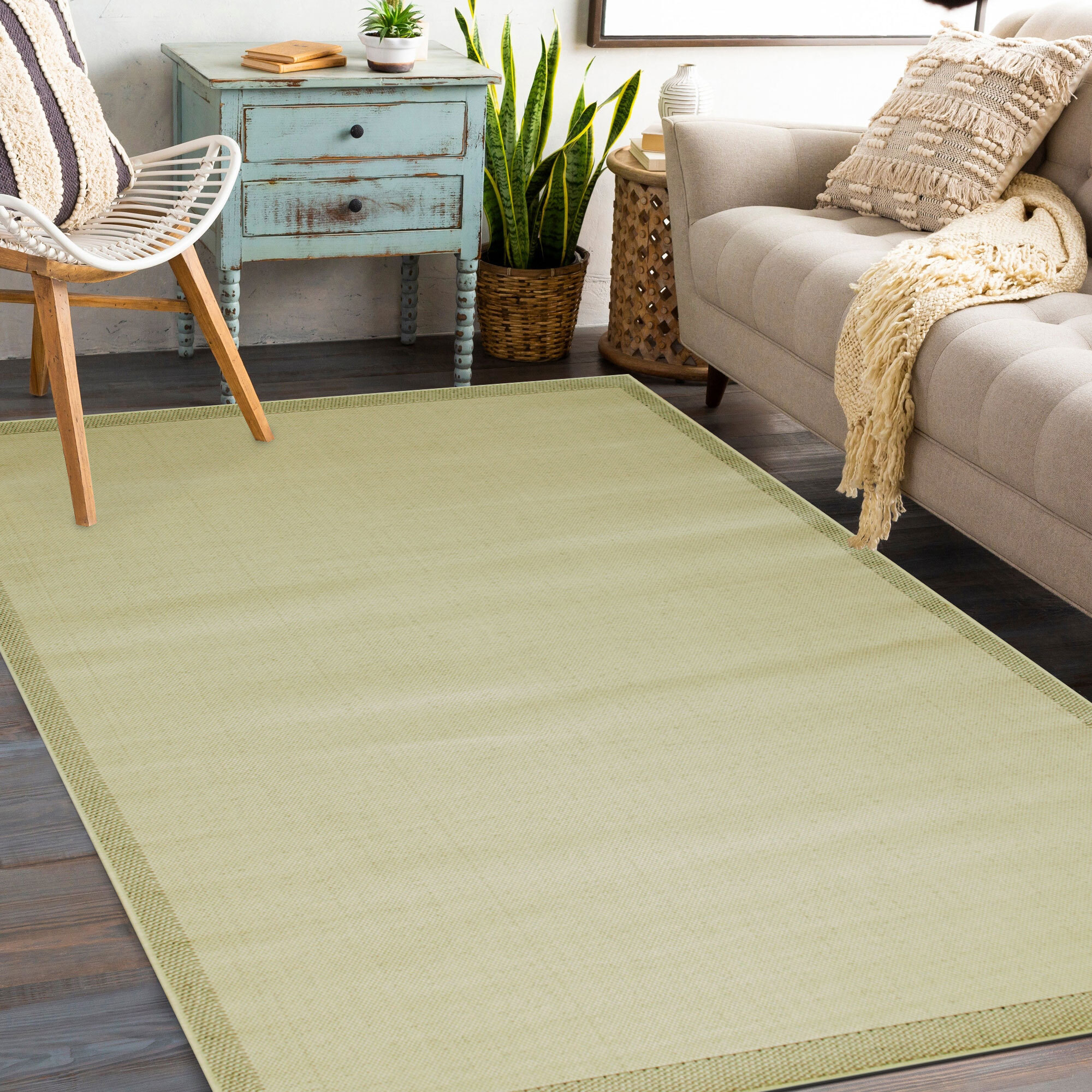 Large View Storm Plain Flatweave Border Rug