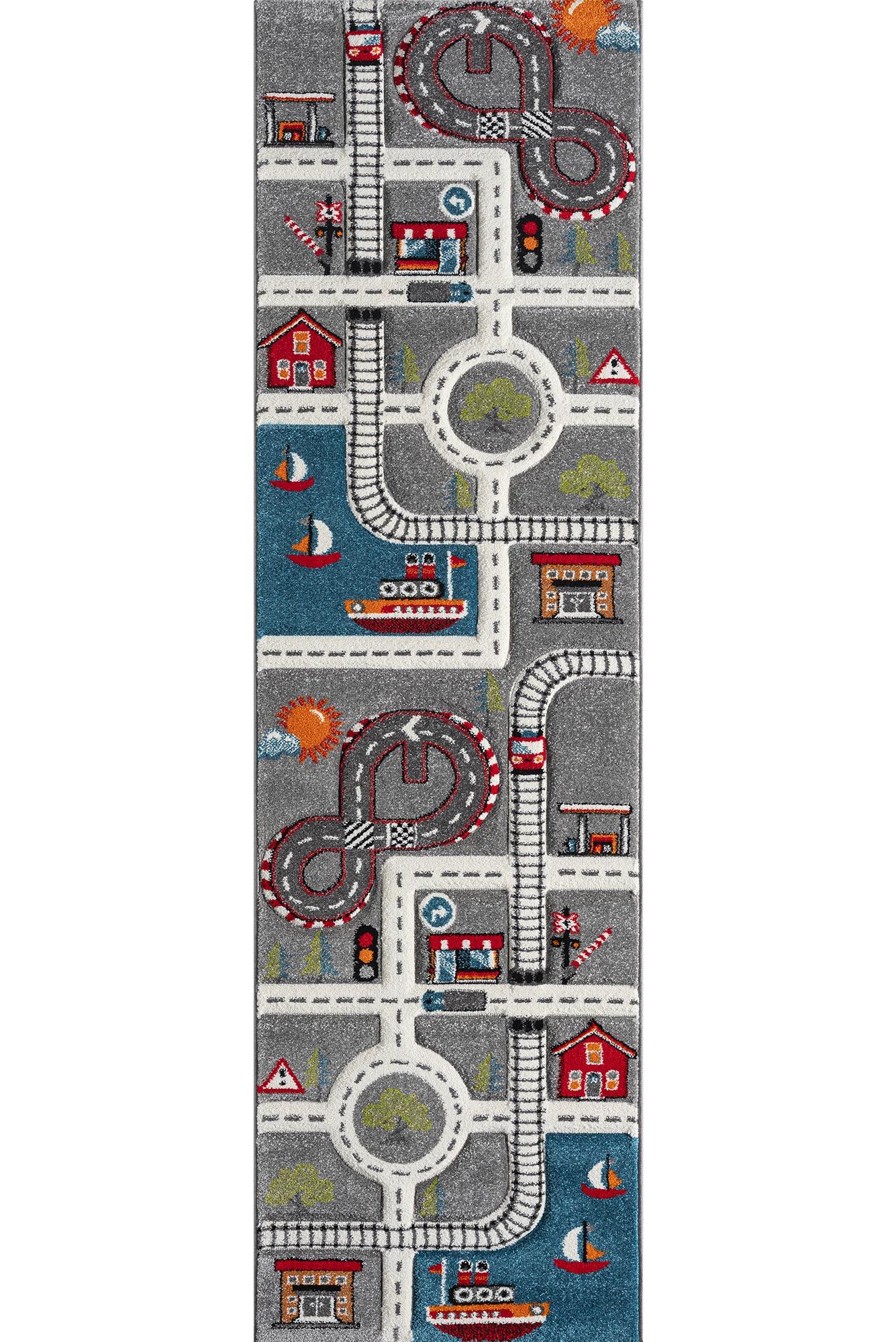 Large View Speedy Kids Town Road Rug