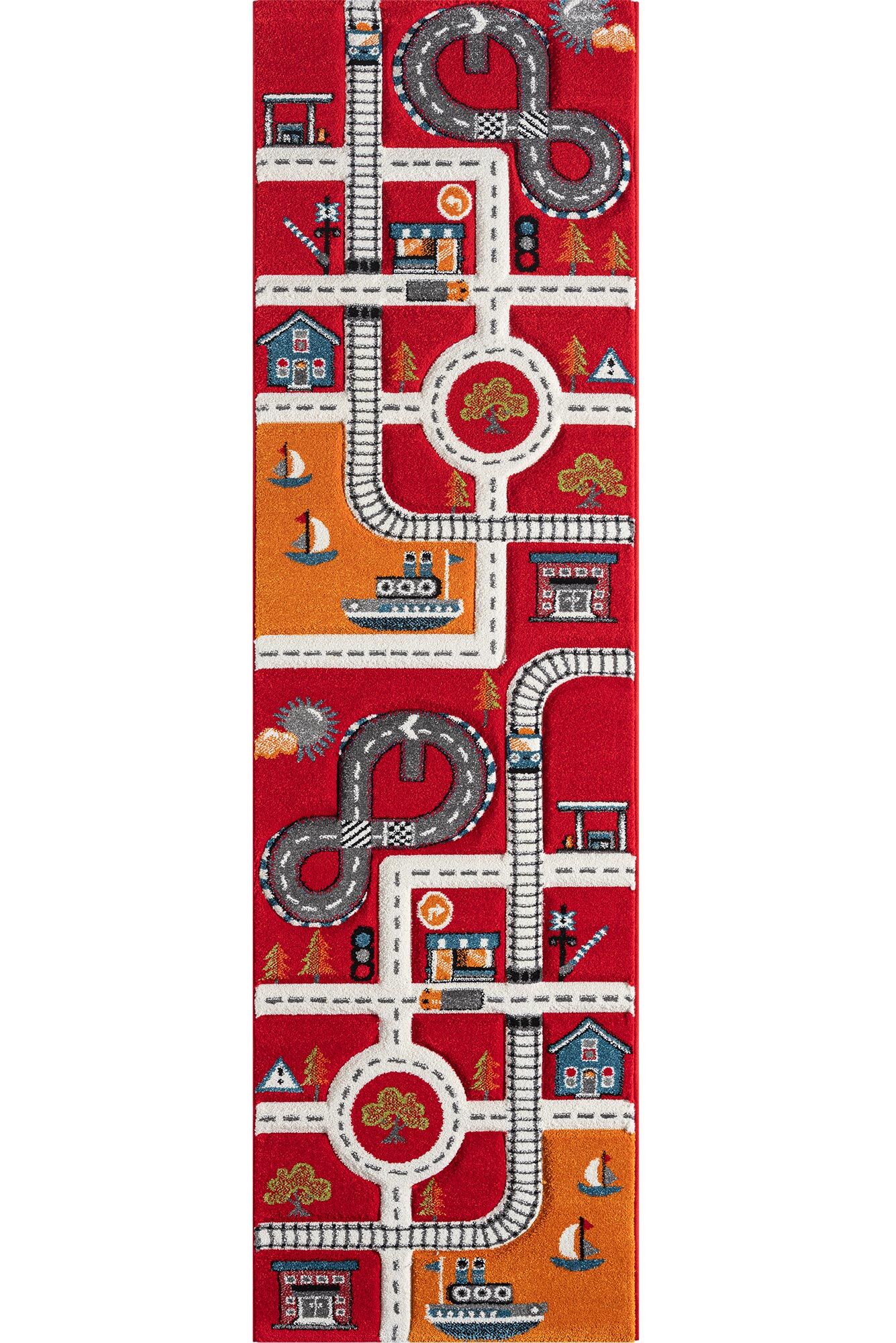 Large View Speedy Kids Town Road Rug