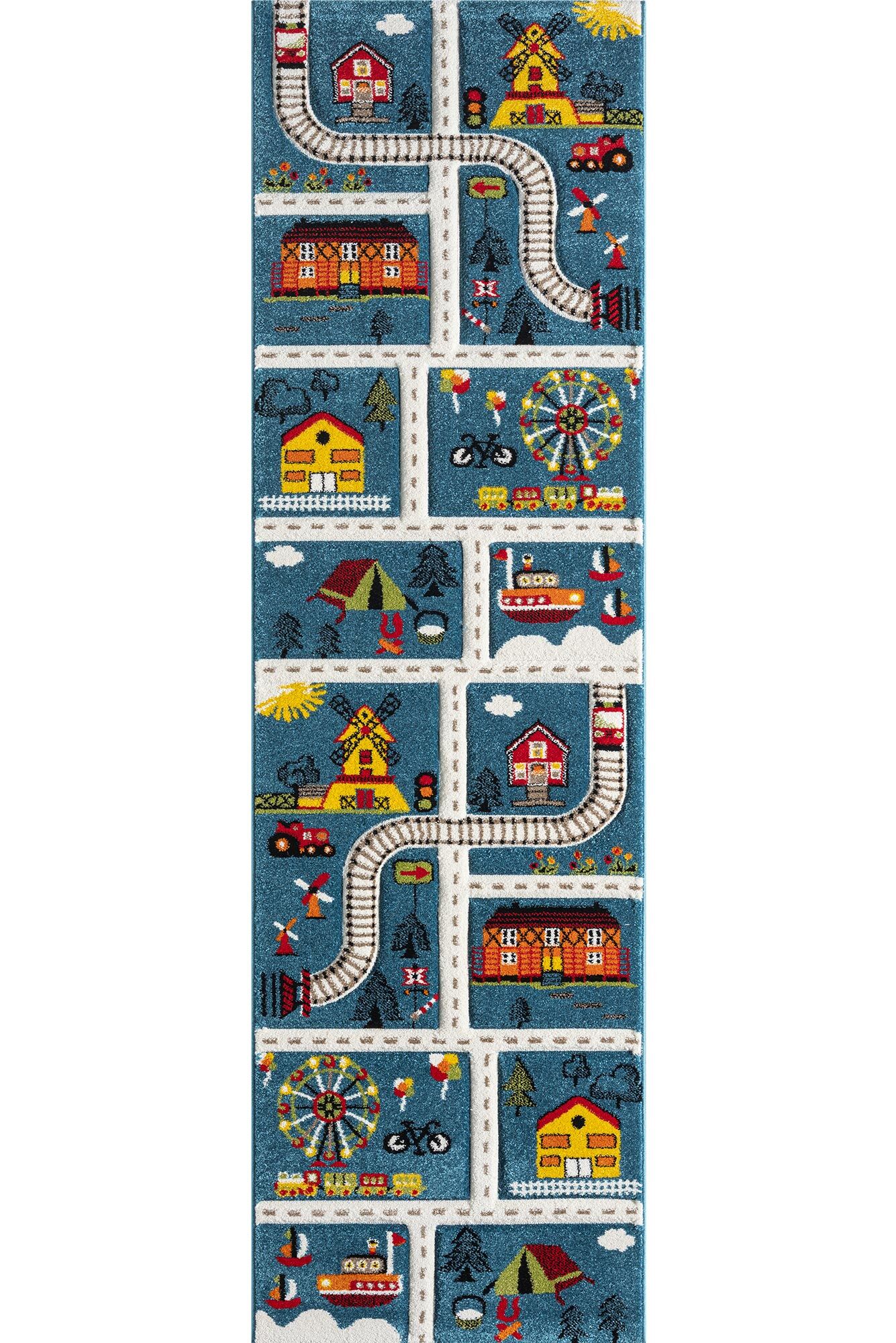 Large View Speedy Kids Town Road Rug