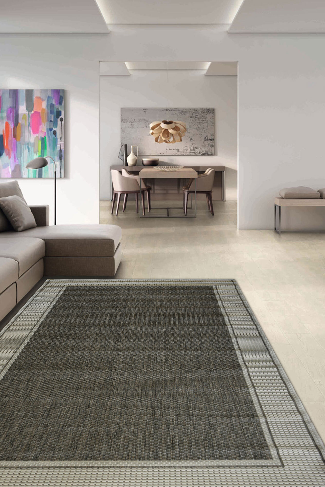 Large View Soleil Ivory Border Flatweave Rug