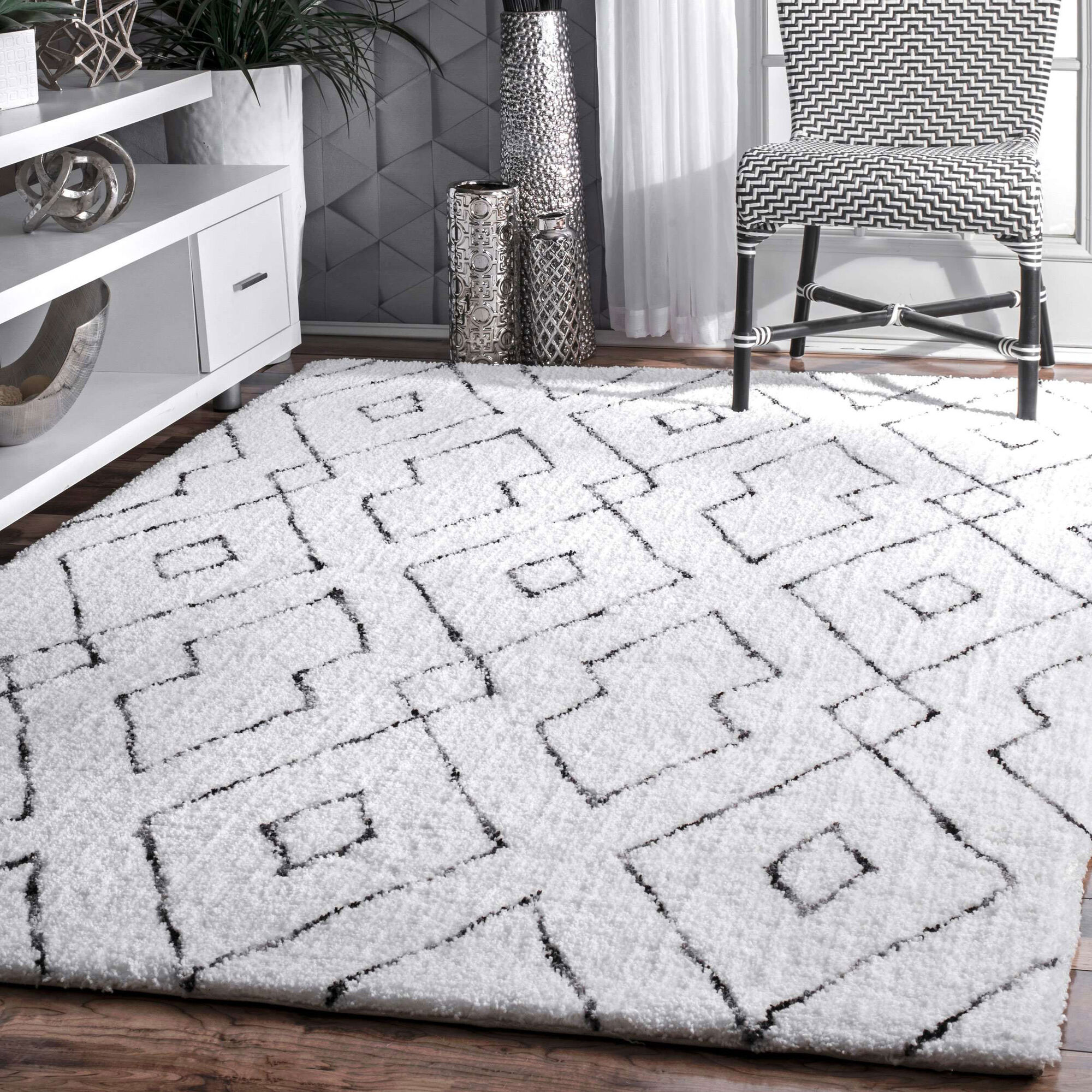 Large View Symphony Moroccan White Shag Rug