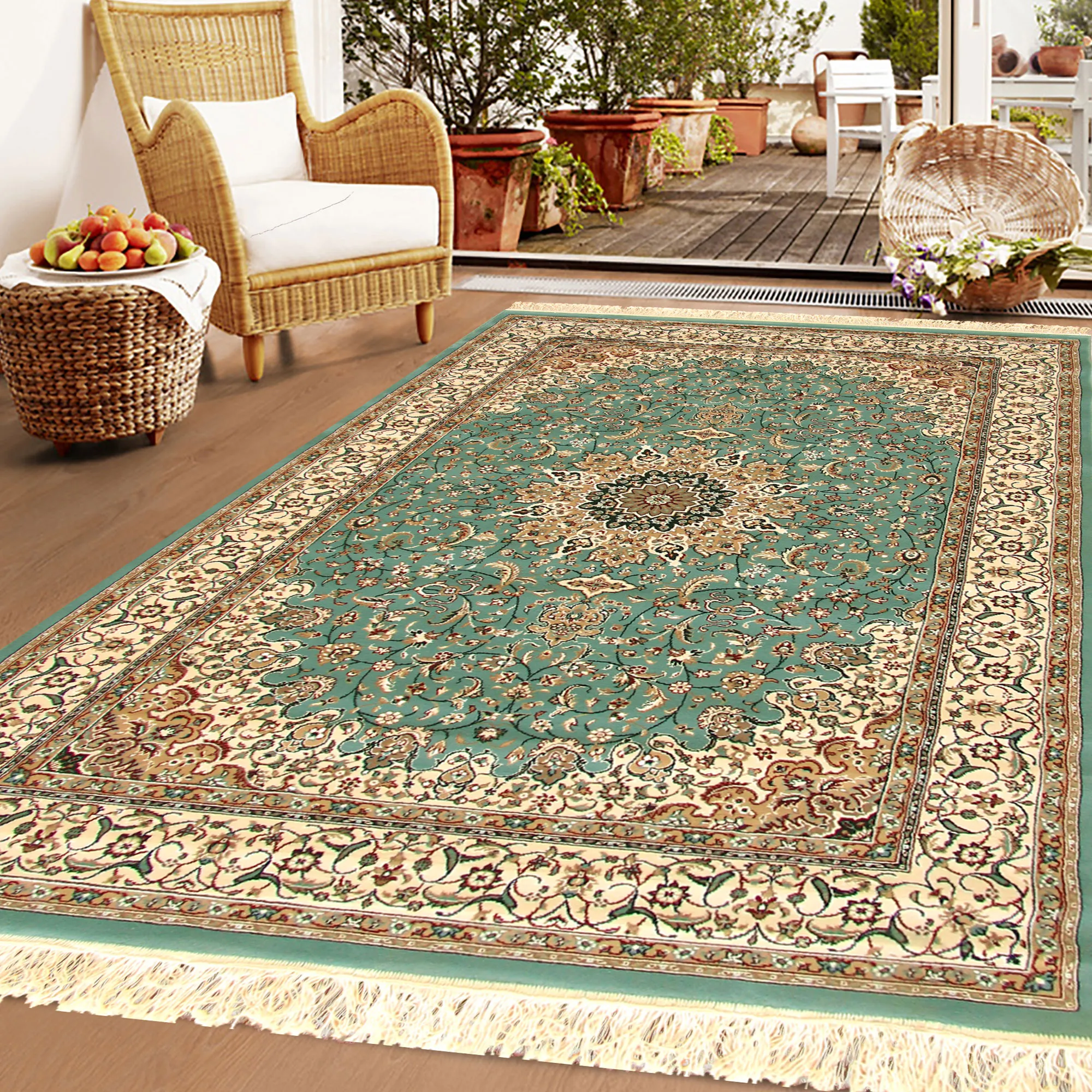 Tapis Blue Traditional Fringed Rug