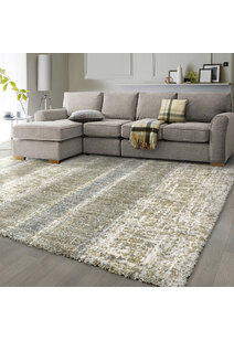 Kupa Beige Striped Shaggy Rug