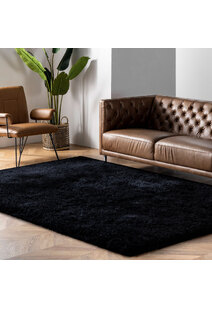 Luxe Plain Black Shaggy Rug