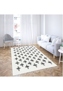Larry Beige Moroccan Shaggy Rug
