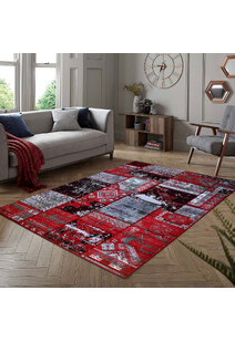 Paris Carved Red Patchwork Rug