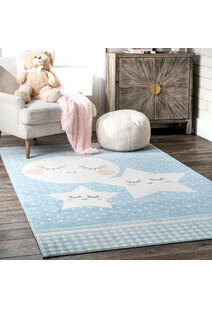 Poppy Moon & Stars Blue Kids Rug