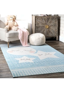 Poppy Moon & Stars Blue Kids Rug