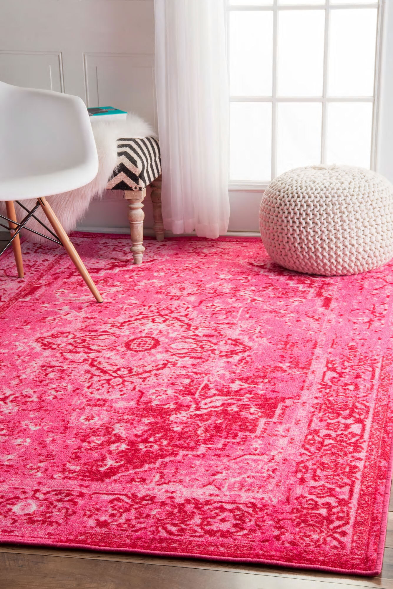 Ellie Overdyed Rubber Backed Rug (Pink) | Traditional Rugs