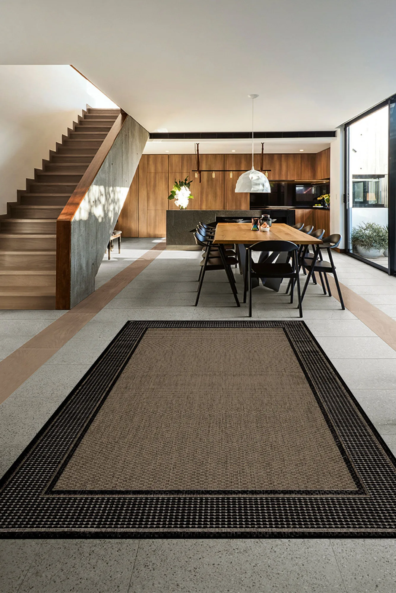 Soleil Black Border Flatweave Rug(Size 235 x 67cm) RUNNER