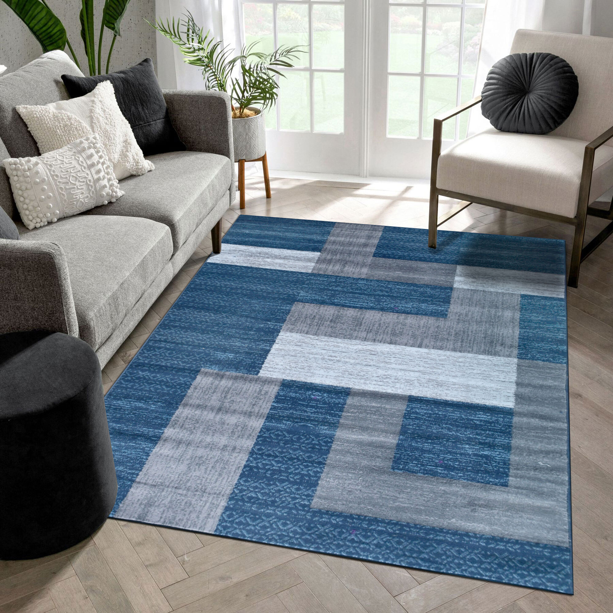 Americo Modern Rug AME2108-BB [Weaves: Power Loomed] [Materials: Synthetics] [Price: $] [Size: 290x200 cm] [Colours: Blues] [Style: Budget] [Size Prod