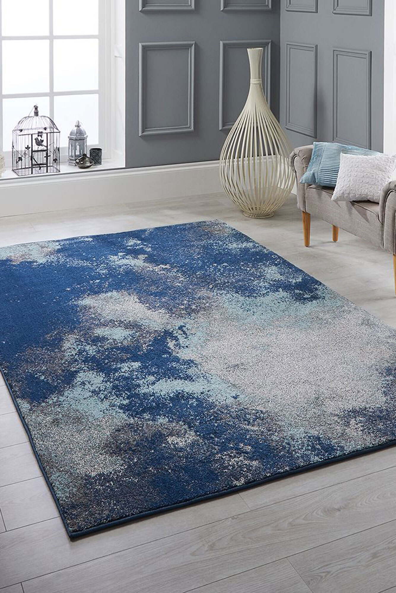 Large View Alex Modern Blue Abstract Rug(Size 170 x 120cm)