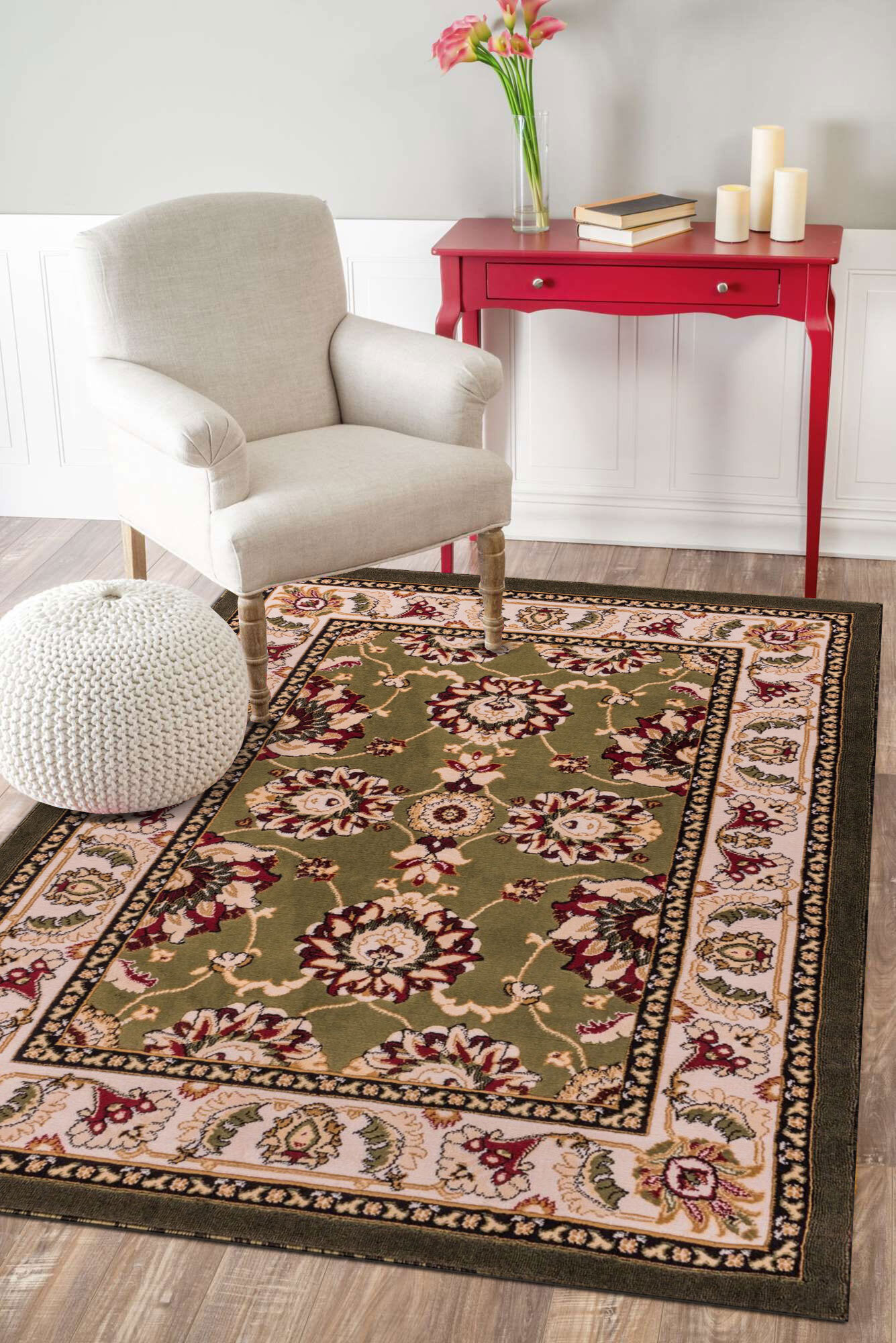 Atlanta Traditional Classic Green Rug(Size 170 x 120cm)