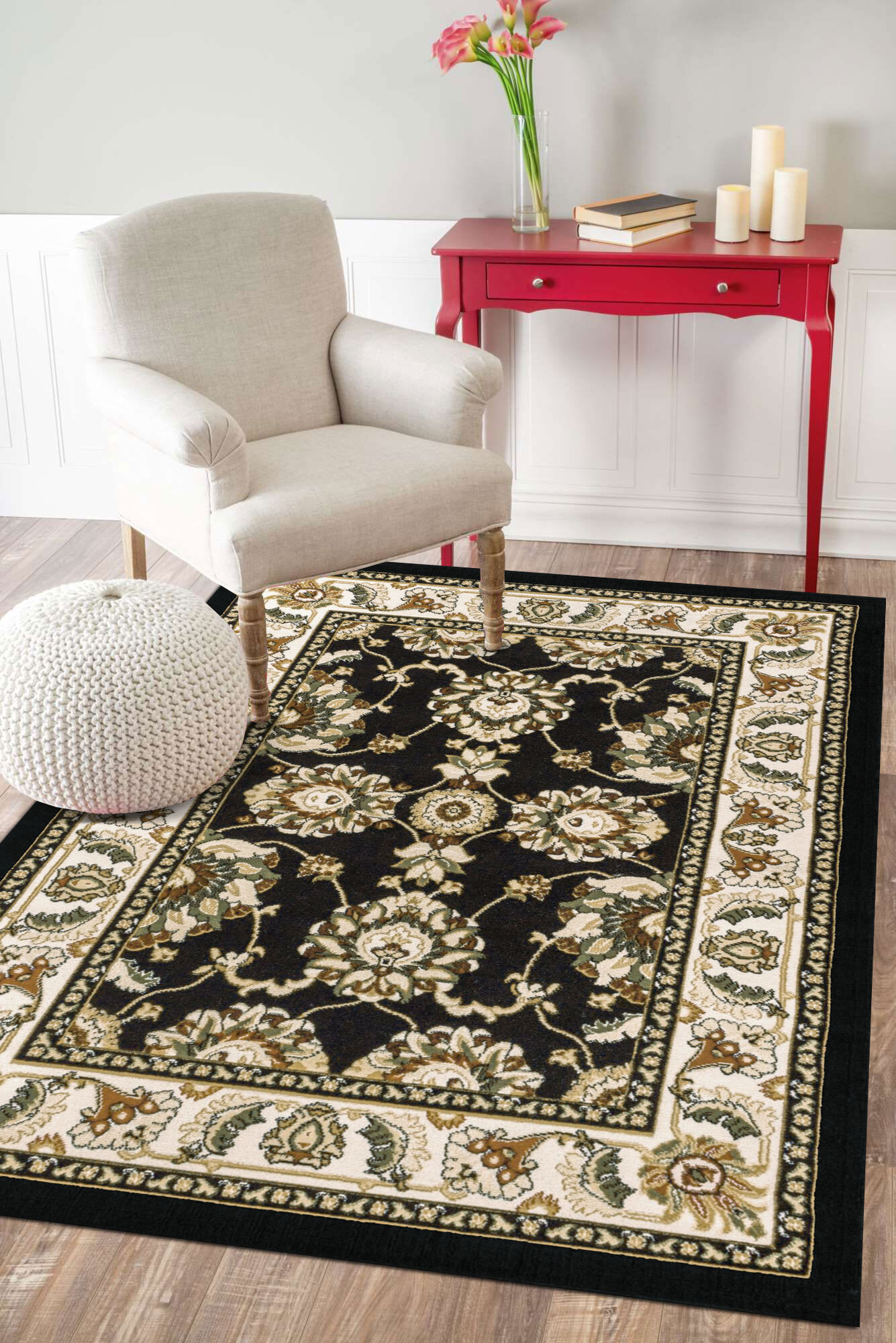 Large View Atlanta Traditional Classic Black Rug(Size 170 x 120cm)
