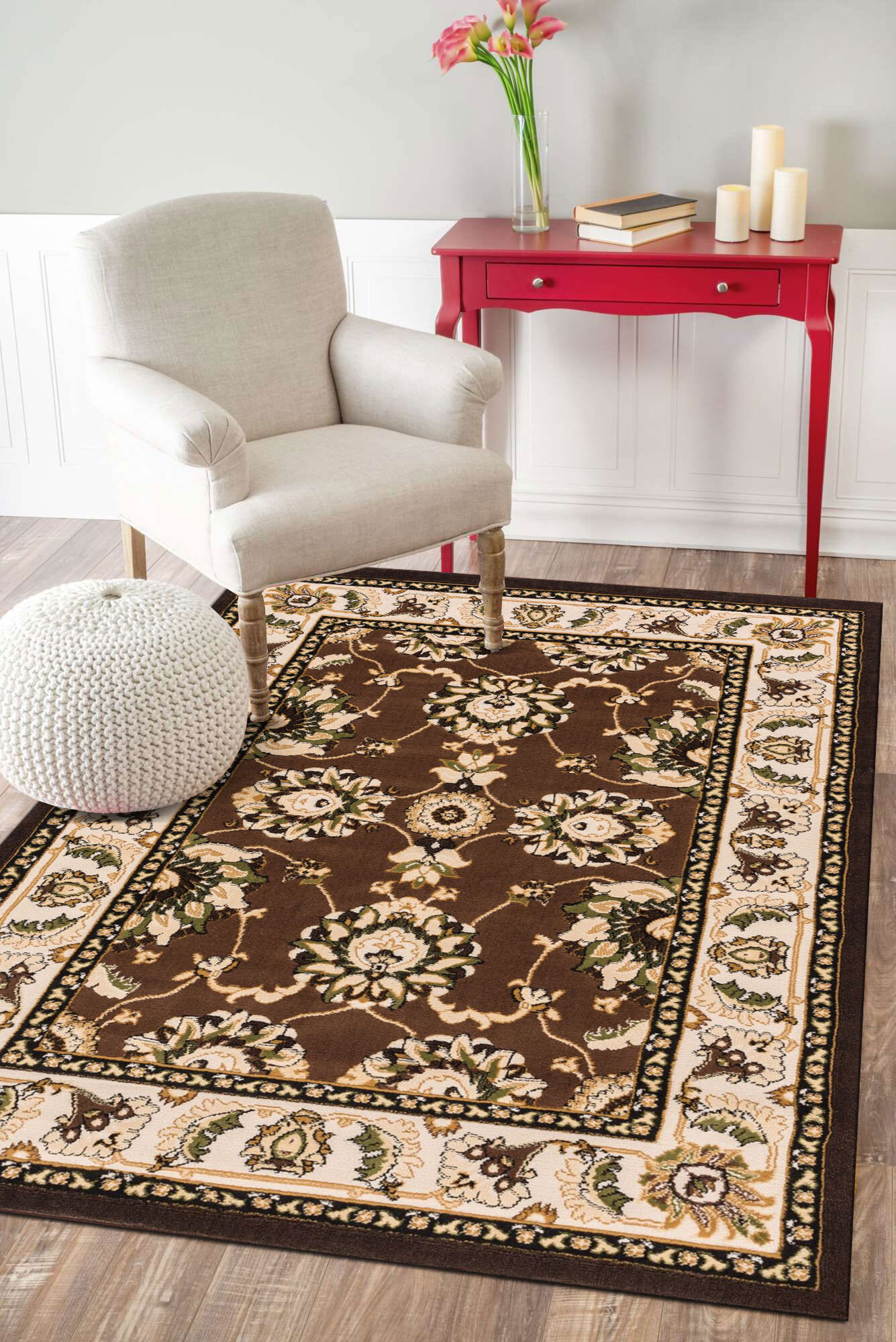 Atlanta Traditional Floral Brown Rug(Size 170 x 120cm)