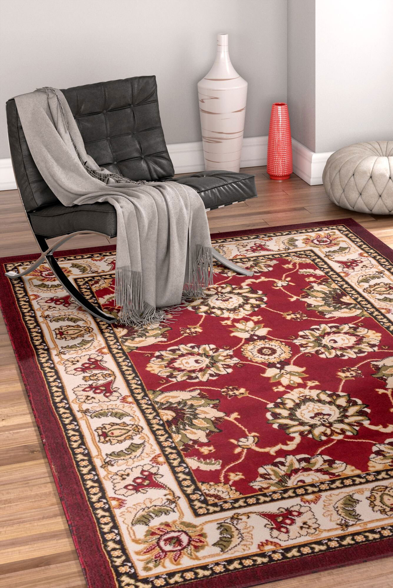 Large View Atlanta Red Traditional Floral Rug(Size 170 x 120cm)