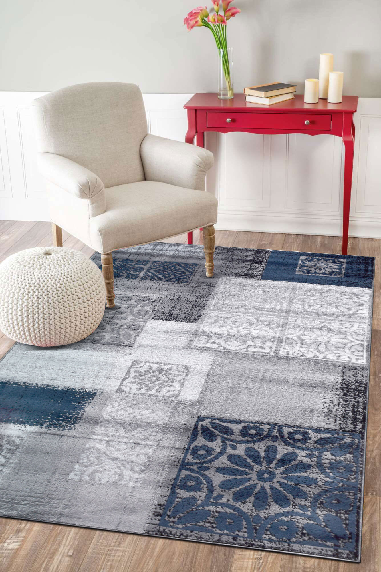 Large View Atlanta Blue Modern Patchwork Rug(Size 220 x 150cm)