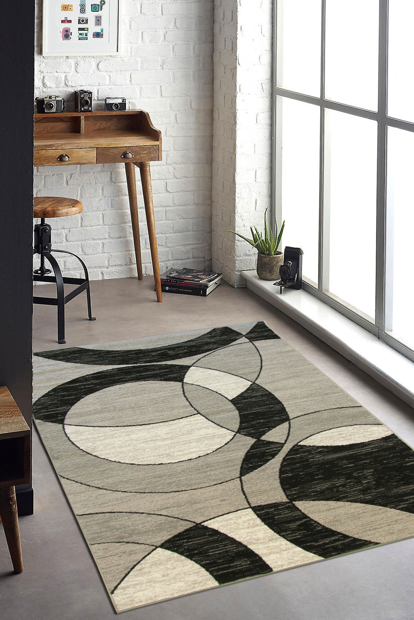Large View Atlanta Modern Circle Design Rug(Size 170 x 120cm)