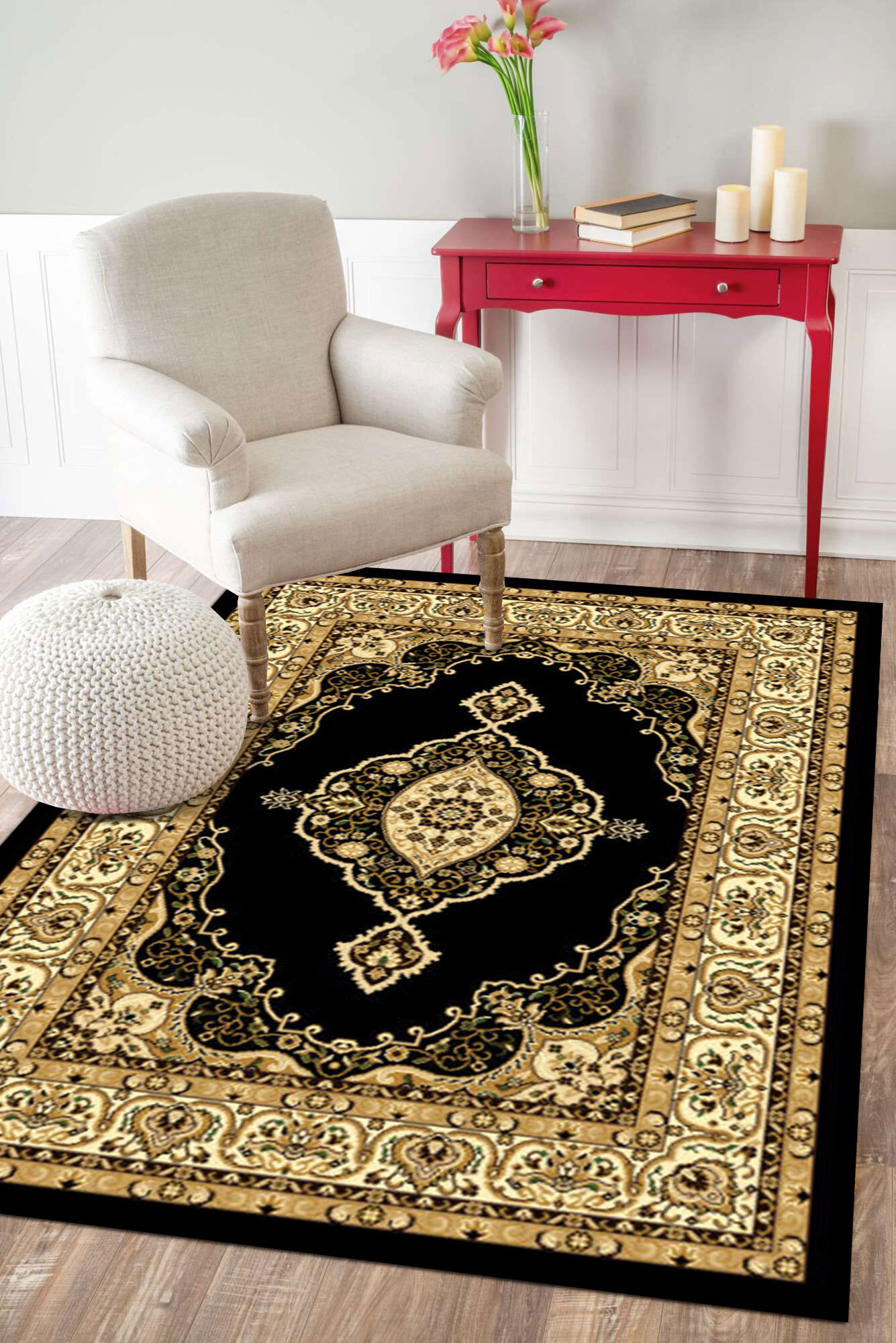 Large View Atlanta Classic Medallion Black Rug(Size 170 x 120cm)