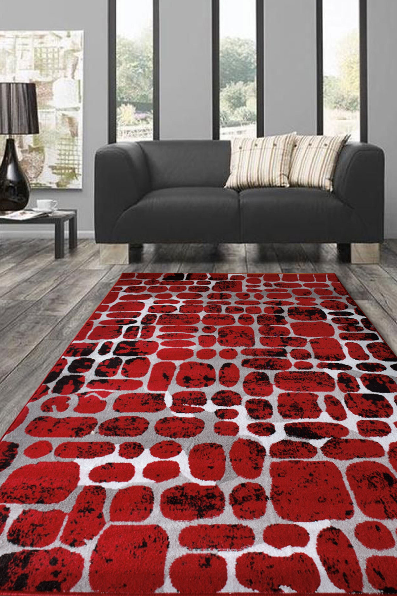 Atlanta Modern Red Abstract Rug(Size 230 x 67cm) RUNNER