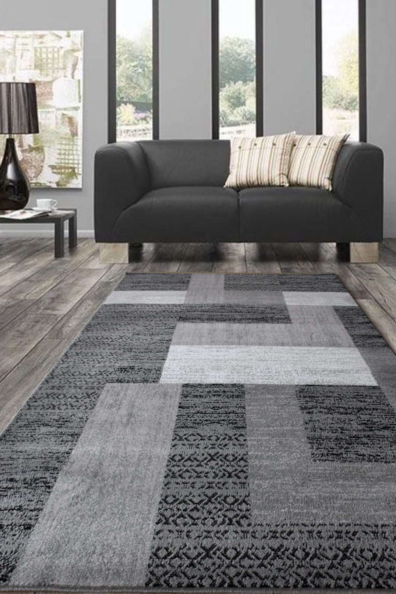 Large View Atlanta Modern Geometric Grey Rug(Size 170 x 120cm)