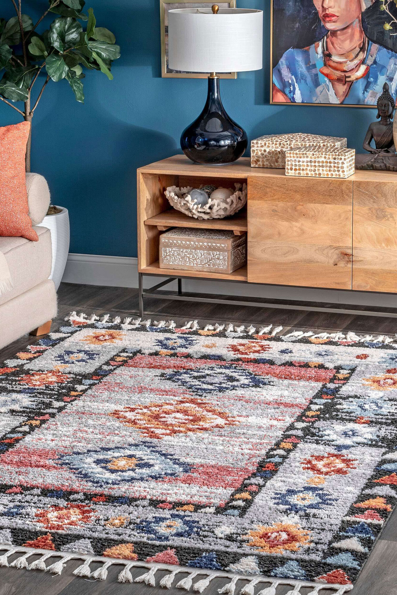 Large View Amara Moroccan Tribal Fringed Rug(Size 170 x 120cm)