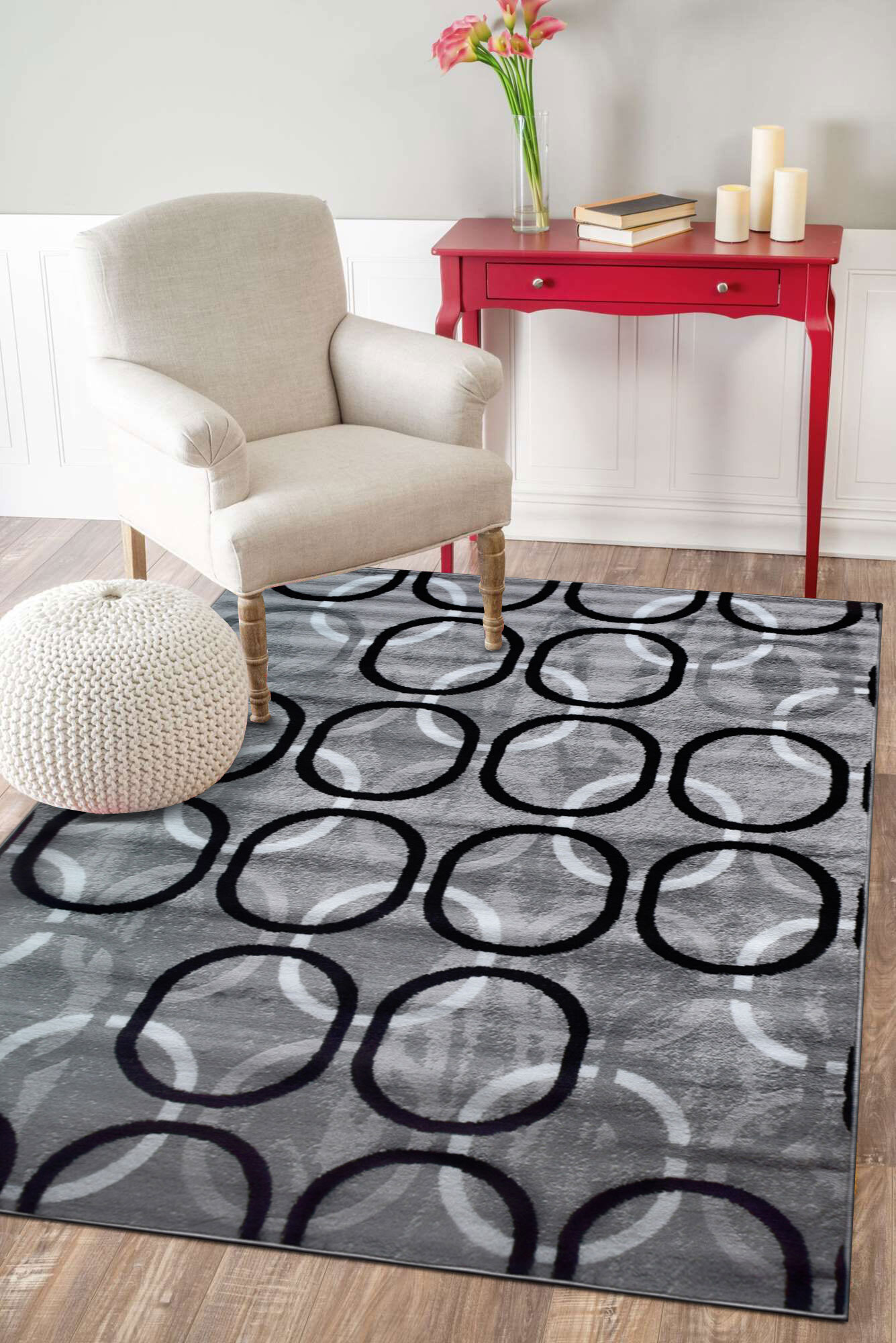 Large View Atlanta Modern Circle Pattern Rug(Size 170 x 120cm)